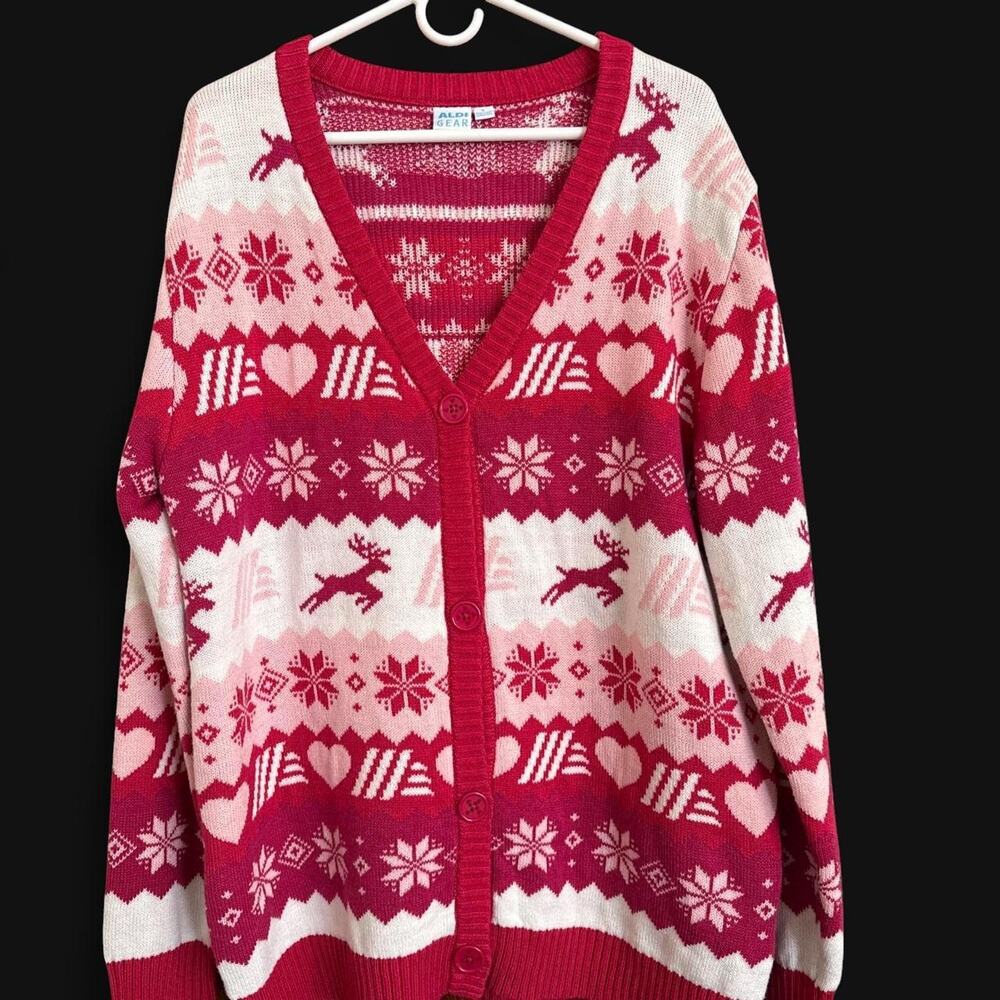 Pink and white christmas cardigan